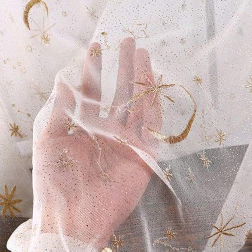 IRIZ 2 Colors Ivory and Black Tulle 3D Embroidery Mesh Lace Fabric Gold Star Gauze Fabric Wedding Fabric 51 Inches Width Sale by Yard (Ivory) - Image 1