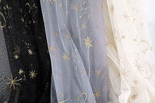 IRIZ 2 Colors Ivory and Black Tulle 3D Embroidery Mesh Lace Fabric Gold Star Gauze Fabric Wedding Fabric 51 Inches Width Sale by Yard (Ivory) - Image 5
