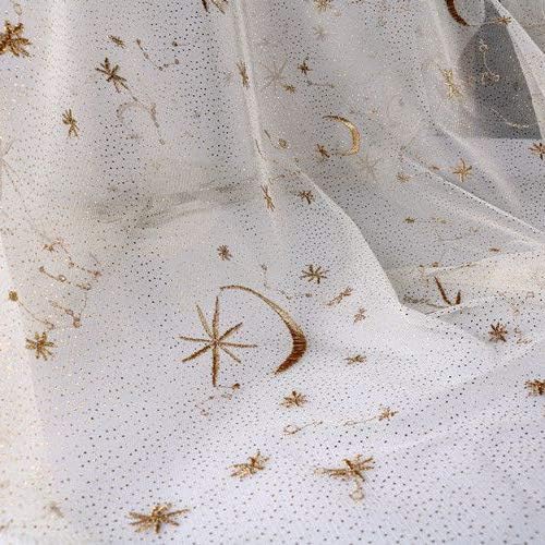 IRIZ 2 Colors Ivory and Black Tulle 3D Embroidery Mesh Lace Fabric Gold Star Gauze Fabric Wedding Fabric 51 Inches Width Sale by Yard (Ivory) - Image 3