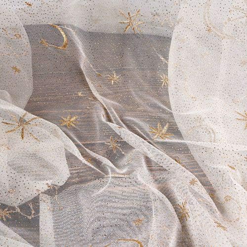 IRIZ 2 Colors Ivory and Black Tulle 3D Embroidery Mesh Lace Fabric Gold Star Gauze Fabric Wedding Fabric 51 Inches Width Sale by Yard (Ivory) - Image 4
