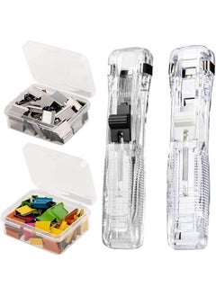 erorex Portable Stapler 2 Pcs With 100 Pcs Binder Clips Multifunction Paper Storage Artifact Creative Free Of Punching File Binding Clamp Mini Handheld Binder Snack Sealing Binding Clip  - Image 1