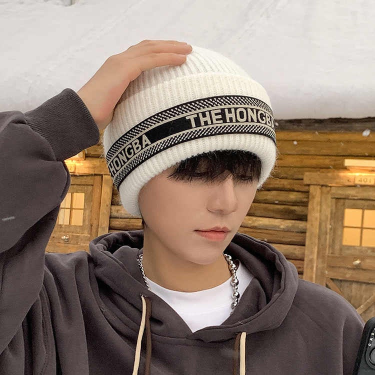 High Quality Winter Rhinestone Letter Wool Knitted Hat Big Head Circumference Warm Ear Protection Cold Cap Joker Bag Head Cap - Image 4