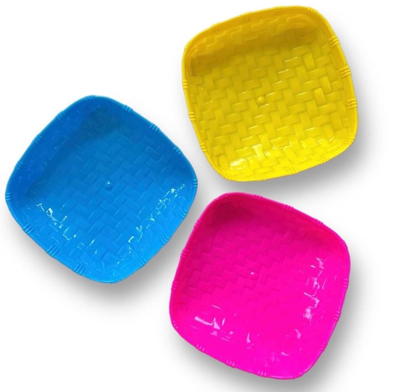 LJL Traders® Plastic Serving Tray | Square Muram soop sup moram for Chat puja and Kitchen Multicolour, Size 24x24cm (Set of 3) Serving Tray | Mini Muram for Home | Kichen,Dining and Office Use - Image 1