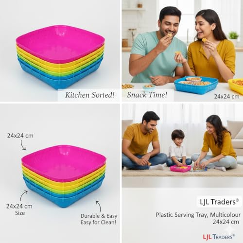 LJL Traders® Plastic Serving Tray | Square Muram soop sup moram for Chat puja and Kitchen Multicolour, Size 24x24cm (Set of 3) Serving Tray | Mini Muram for Home | Kichen,Dining and Office Use - Image 4
