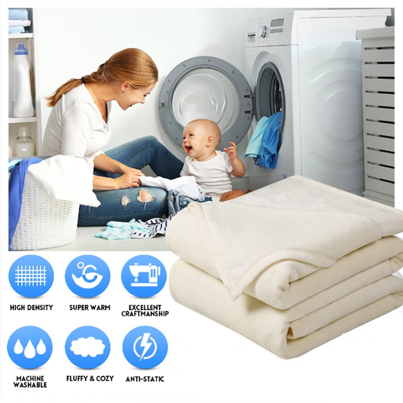EASELAND Soft Queen Size Blanket Winter Warm Fuzzy Microplush Lightweight Thermal Fleece Blankets for Couch Bed Sofa,90x90 Inches,Ivory - Image 2