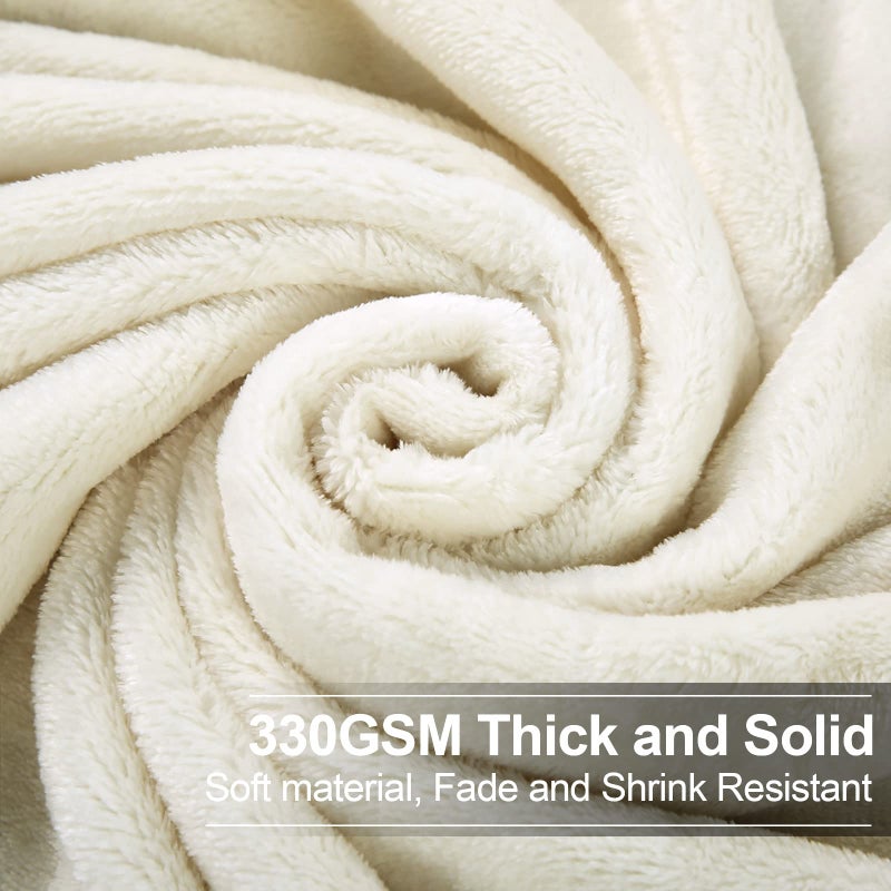 EASELAND Soft Queen Size Blanket Winter Warm Fuzzy Microplush Lightweight Thermal Fleece Blankets for Couch Bed Sofa,90x90 Inches,Ivory - Image 3