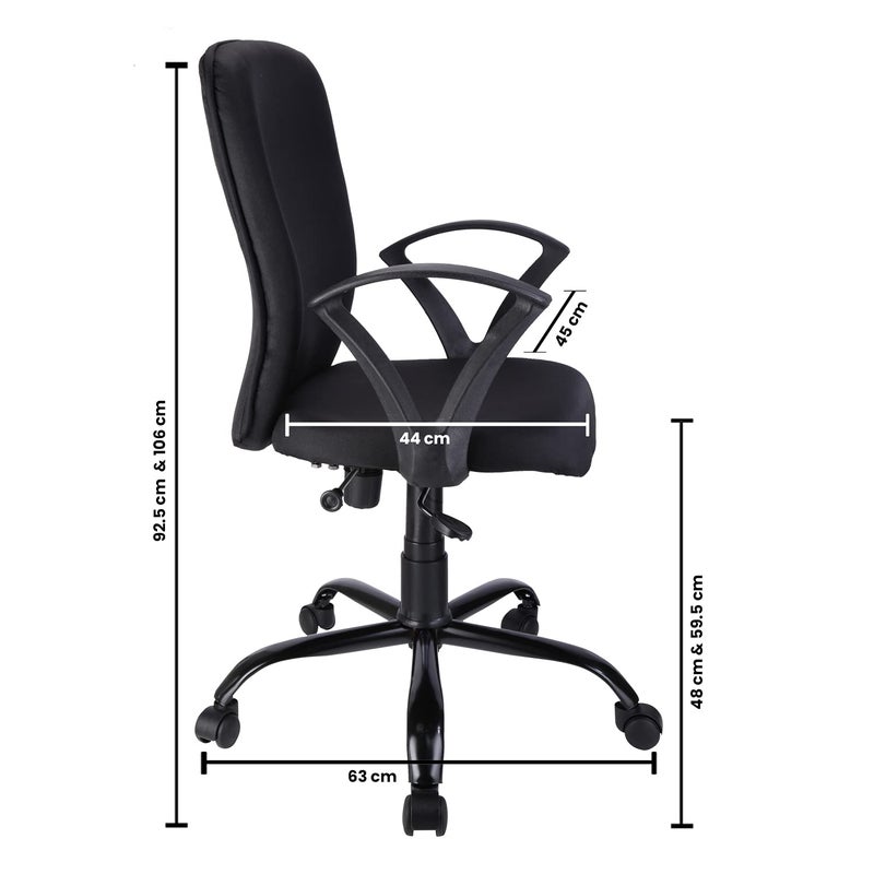 FURNICOM CHAIRS FURNICOM CHAIRS Armo Medium Back Ergonomic Office Chair Computer Study Chair for Work from Home Spine Shaped Chair Back for Good Lower Back Support Metal Powder Coated Base Fabric Black - Image 3