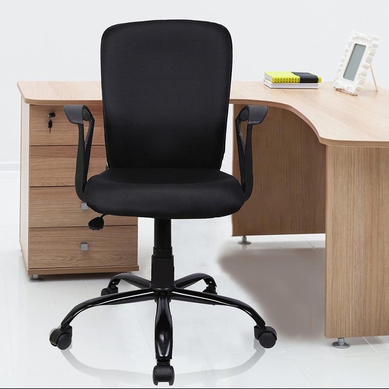 FURNICOM CHAIRS FURNICOM CHAIRS Armo Medium Back Ergonomic Office Chair Computer Study Chair for Work from Home Spine Shaped Chair Back for Good Lower Back Support Metal Powder Coated Base Fabric Black - Image 2
