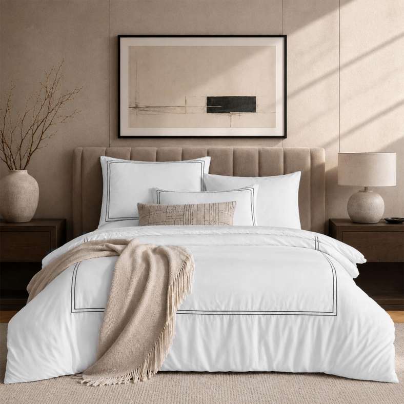 Pan Home HH Radiant 300TC Tencel Embroidered 3-Piece King Duvet Cover Set 230x220cm - White/Black - 121KEM9900843 - Image 3