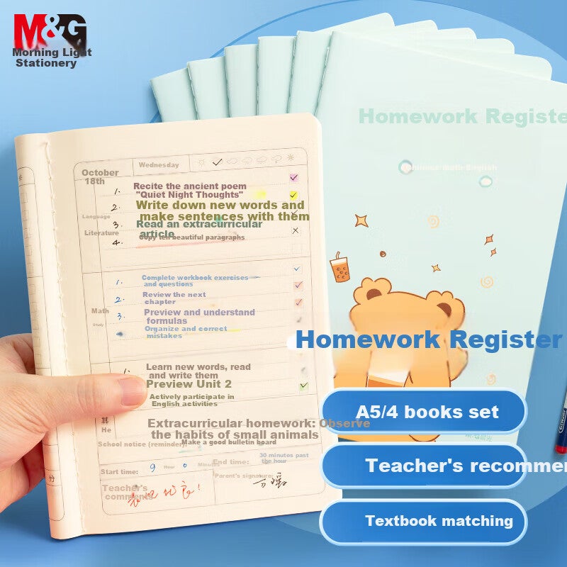 M & G القرطاسية سجل الواجبات المنزلية كتاب A5 ، دفتر الواجبات المنزلية لطلاب المدارس الابتدائية 48 ورقة ، دفتر سجل الصف الأول والثاني ، دفتر تسجيل الوصول ، 4 كتب FA5485B Blue Cold Holiday Homework - Image 1