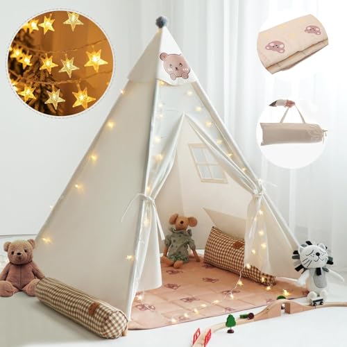 RongFa Teepee Tent for KidsPortable Children Play Tent Indoor Outdoor White with Mat - Image 5