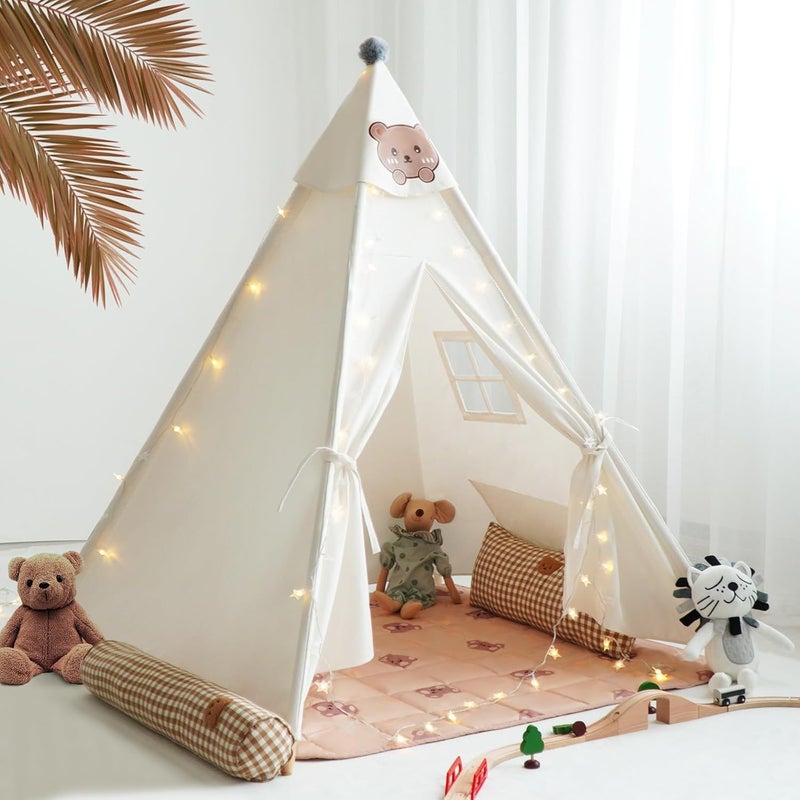 RongFa Teepee Tent for KidsPortable Children Play Tent Indoor Outdoor White with Mat - Image 3