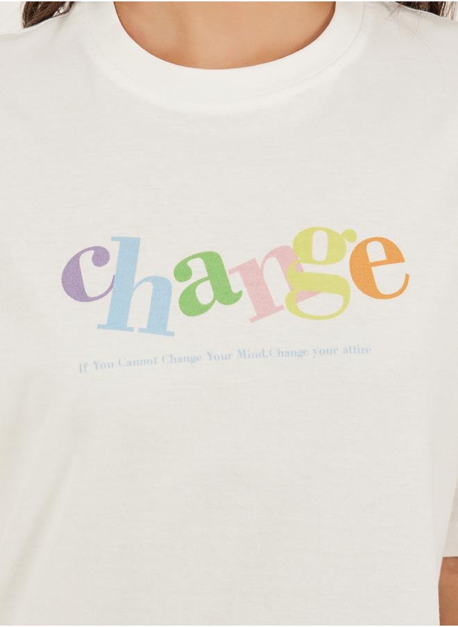 Styli Slogan Print Round Neck Oversized T-Shirt  - Image 3