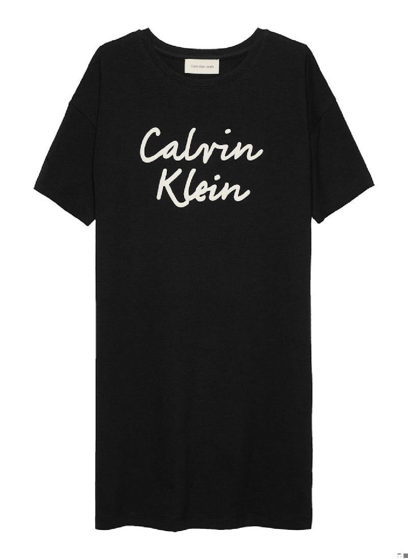 Calvin Klein Jeans Girls' Oversized Logo T-Shirt Dress - Cotton, Black  - Image 2