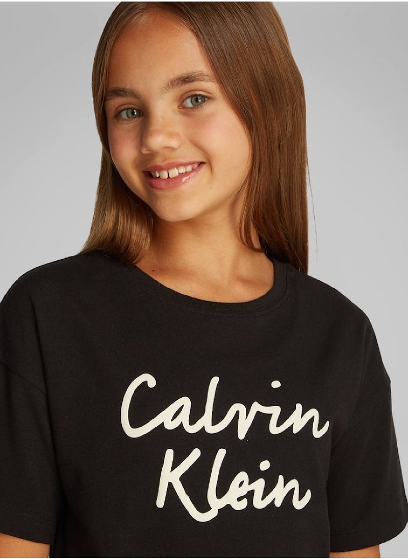 Calvin Klein Jeans Girls' Oversized Logo T-Shirt Dress - Cotton, Black  - Image 3