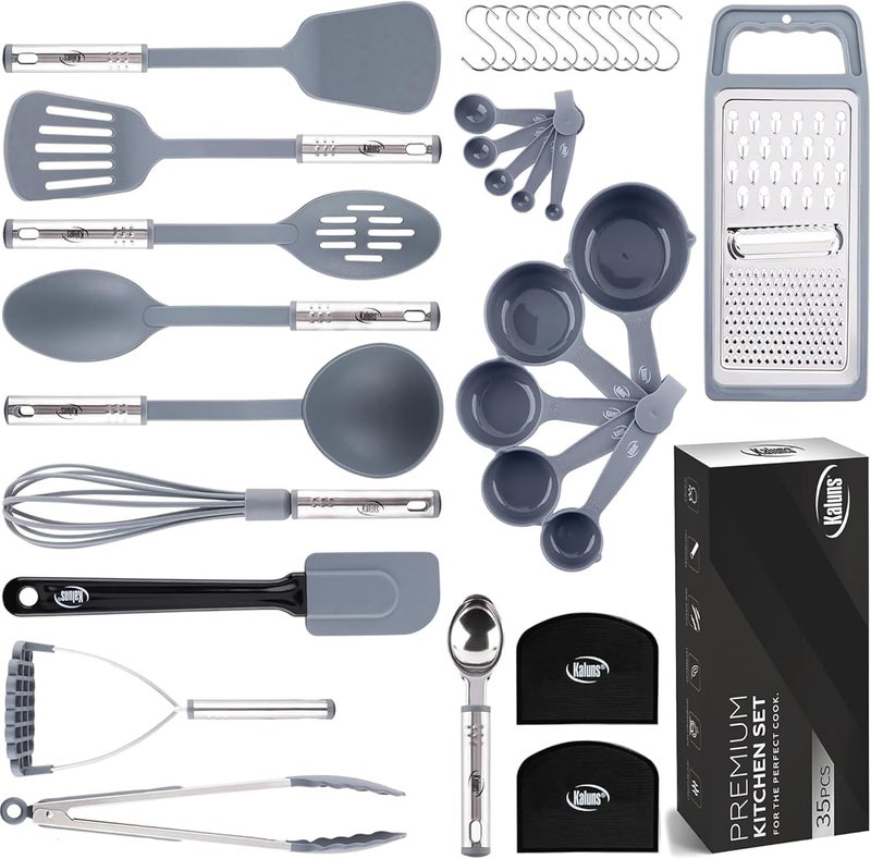 Kitchen Utensils Set 35 PCS Cooking Utensils Set Nonstick and Heat Resistant Nylon Stainless Steel Silicone Spatula Set  Kitchen Gadgets Home Essentials Kitchen Accessories Apartment Must Haves