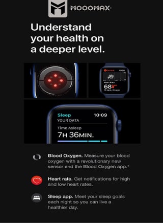 Smart watch Moogmax Series 11. smartwatch with a small, high resolution 38mm display. features call answering & receiving capabilities, & offers a variety of sports and health modes. mobile watch comes with a dedicated app for connecting to both iPhones & Android phones. touch watch  with 2 straps. - view 3