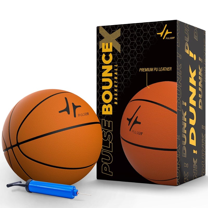 PulseITBounceX Size 7 Professional Basketball for Indoor & Outdoor Games, Training | Perfect for Kids, Adults, Athletes & Basketball Ideal for All Court Surfaces (Orange) - Image 1