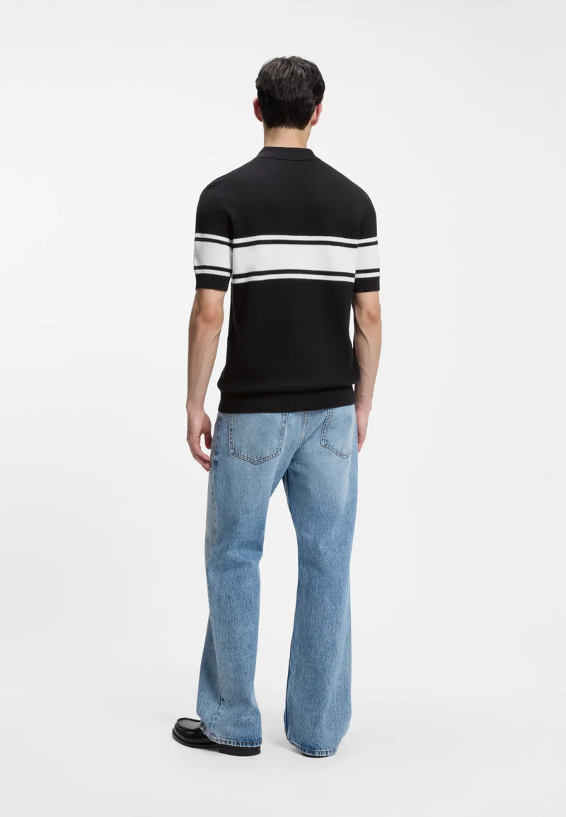 هوجو Zip-neck knit polo with block stripes