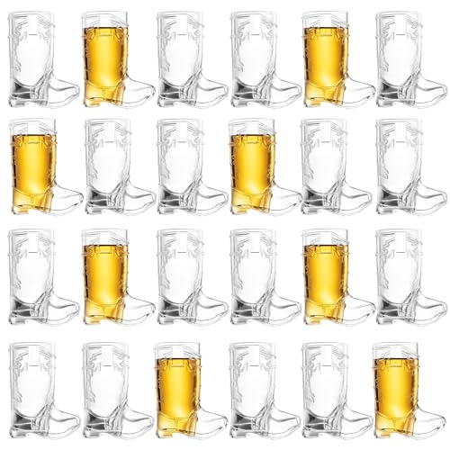 JoyServe 24 Mini Boot Shot Glasses, 1 oz Reusable and Disposable Clear Plastic Shot Cups, for Cowboy Cowgirl Themed Parties, Decorations, and Cowboy Bachelorette Party Favors - Image 1