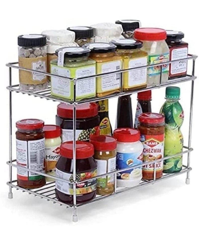 Cri8Hub Stainless Steel 2 Tier Kitchen Rack - Spice Boxes Organizer –Kitchen Stand - Cosmetic Organizer – Counter Top Basket -Floor Mounted Shelf For Home And Bathroom, Step Shelf - Image 5