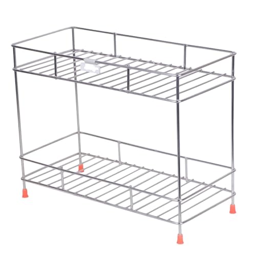 Cri8Hub Stainless Steel 2 Tier Kitchen Rack - Spice Boxes Organizer –Kitchen Stand - Cosmetic Organizer – Counter Top Basket -Floor Mounted Shelf For Home And Bathroom, Step Shelf - Image 1