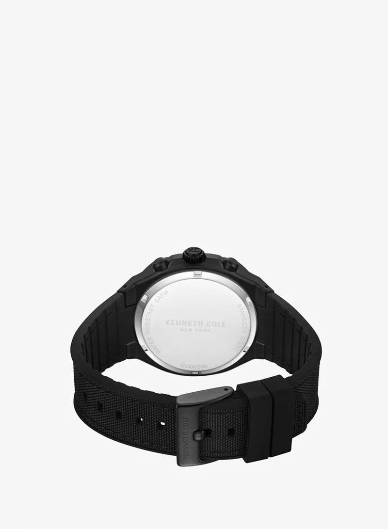 Kenneth Cole New York  43.5mm Chronograph Men's Watch with Black Silicone-Nylon Strap for Men | Best Price UAE