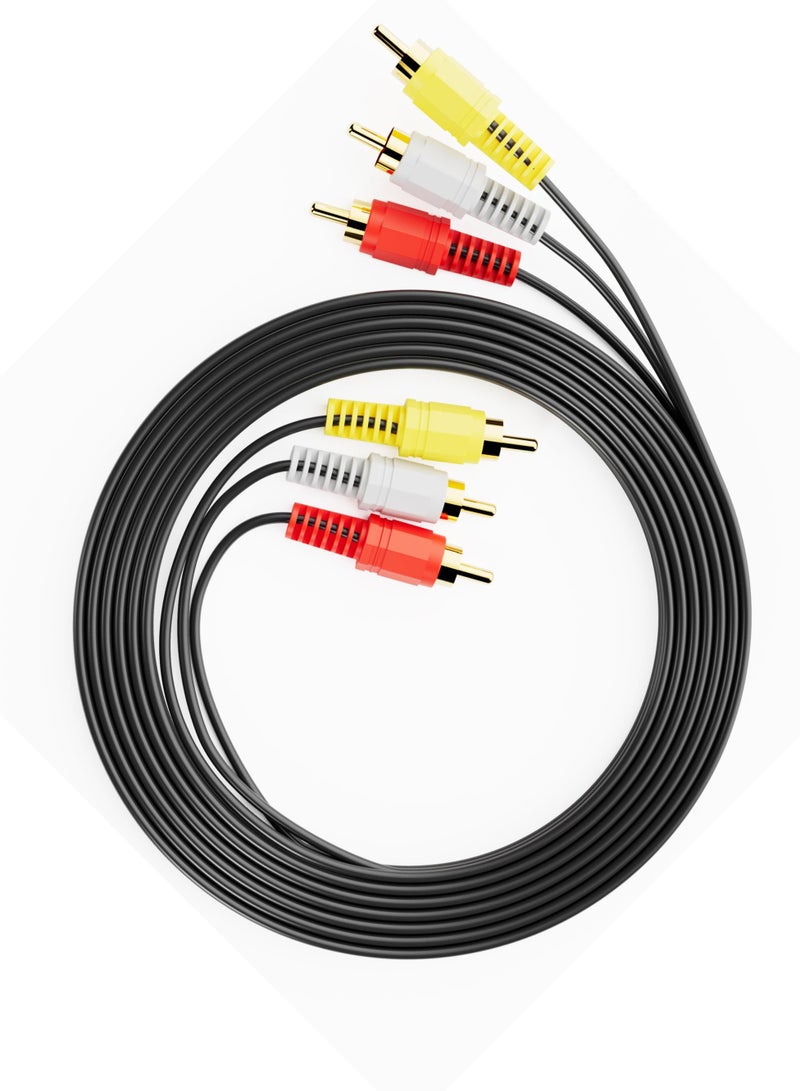 فوجيشكا كابل 3RCA إلى 3RCA بطول 1.5 متر – كابل صوت وصورة AV ثلاثي (ذكر إلى ذكر) – لتوصيل التلفاز، DVD، VCR، الرسيفر، ومكبرات الصوت – نواة نحاسية نقية – متين ومرن  - Image 1