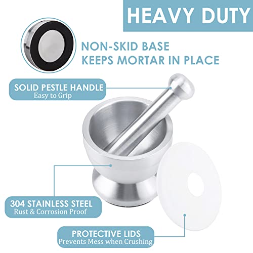Jolfay Kitchen Food Tools Stainless Steel Manual Garlic Spice Tamping Rammer Mortar Pestle Mill Grinder Crushing Bowl Stainless Steel Mortar and Pestle Manually Grind Spices Garlic Press Nut Set - Image 4