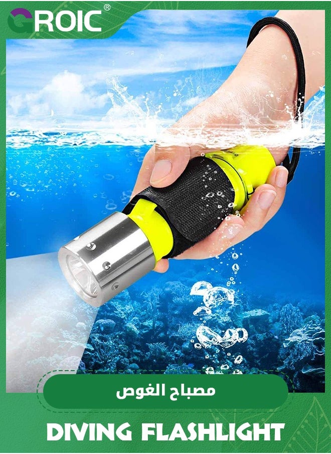 GROIC - Dive Flashlight Scuba Diving Flashlight 5000LM, IP68 Waterproof Flashlight, 3 Modes Underwater Lights with Power Indicator, Snorkeling Light with Rechargeable Battery for Night Diving - Image 1