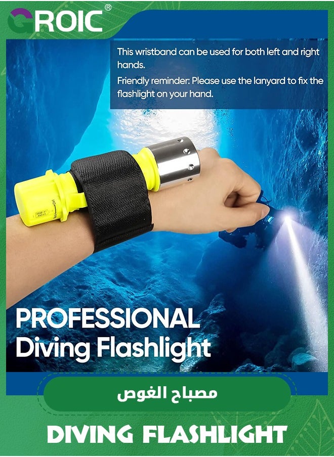 GROIC - Dive Flashlight Scuba Diving Flashlight 5000LM, IP68 Waterproof Flashlight, 3 Modes Underwater Lights with Power Indicator, Snorkeling Light with Rechargeable Battery for Night Diving - Image 1