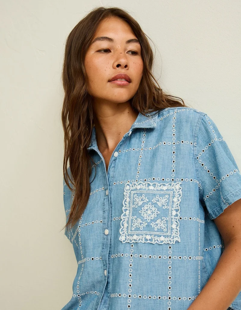 American Eagle  AE Embroidered Cabana Shirt for Women | Best Price UAE