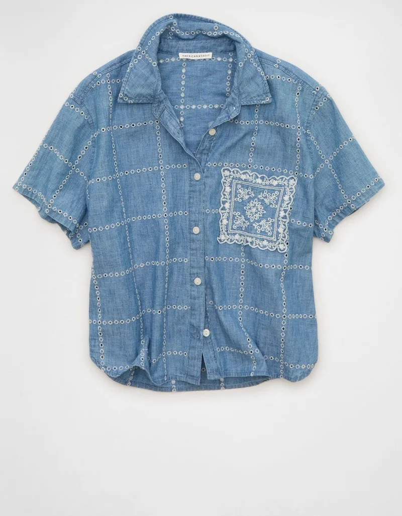 American Eagle  AE Embroidered Cabana Shirt for Women | Best Price UAE