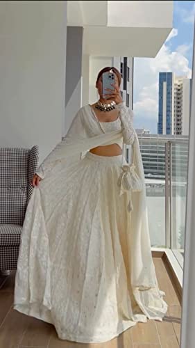 TRENDMALLS Women's Georgette Embroidery Work Lehenga Choli With Dupatta (White, Free) - Image 2