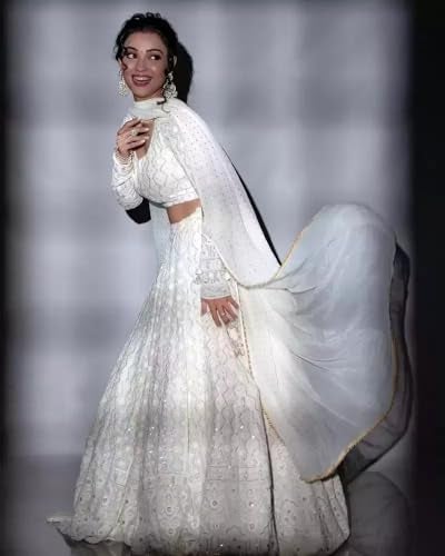 TRENDMALLS Women's Georgette Embroidery Work Lehenga Choli With Dupatta (White, Free) - Image 5