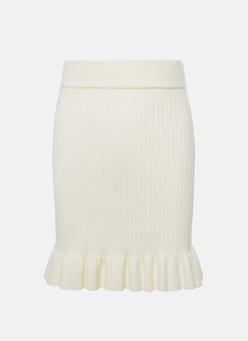 Lichi Mini rib-knit skirt with flounce at bottom edge
