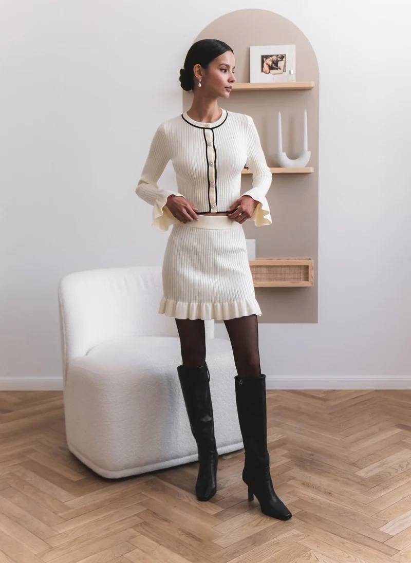 Lichi Mini rib-knit skirt with flounce at bottom edge