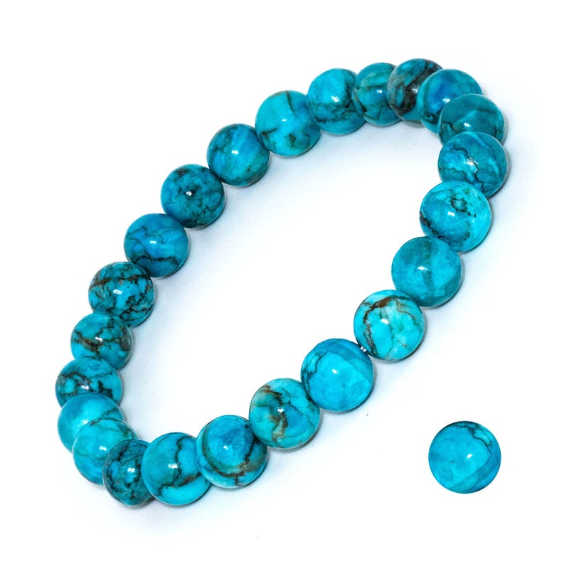 DAZCOLO 8mm Natural Gemstone Stretch Bracelet, Handmade Unisex Crystal Bracelets for Meditation, Yoga, Spiritual Healing & Positive Energy (Blue Magnesite Turquoise) - Image 1