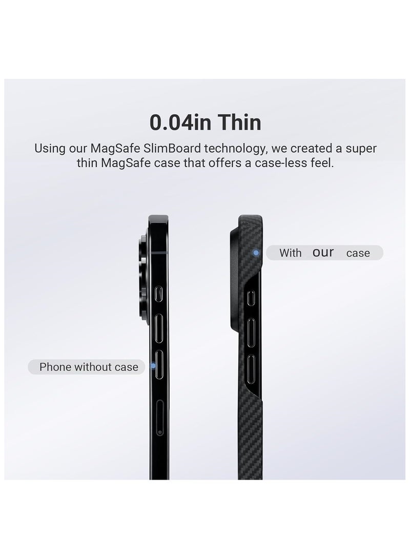 حافظة لهاتف iPhone 16 Pro مع MagSafe، غطاء حماية رفيع وخفيف الوزن بتصميم بسيط، مصنوع من ألياف الأراميد 1500D، نسيج من ألياف الكربون، أحمر غروب الشمس - Image 3
