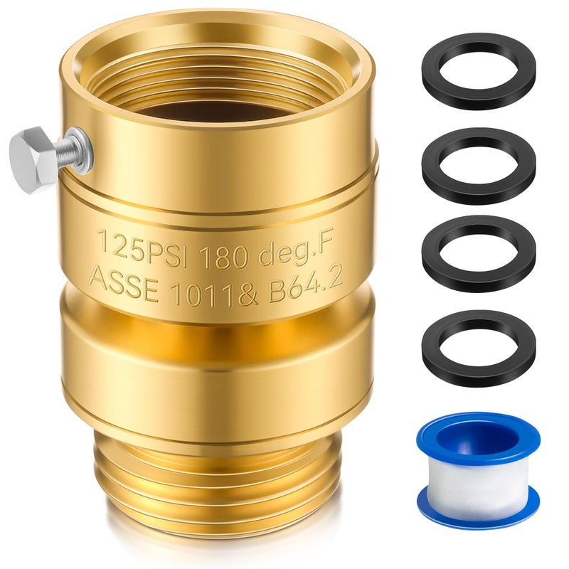 Dreyoo Self Draining Vacuum Breaker Replacement for PK1380 Anti Siphon Valve with 4 Washers and 1 Sealing Tape Hose Bib Backflow Preventer for Garden Outdoor Faucet SpigotFine Thread - Image 2
