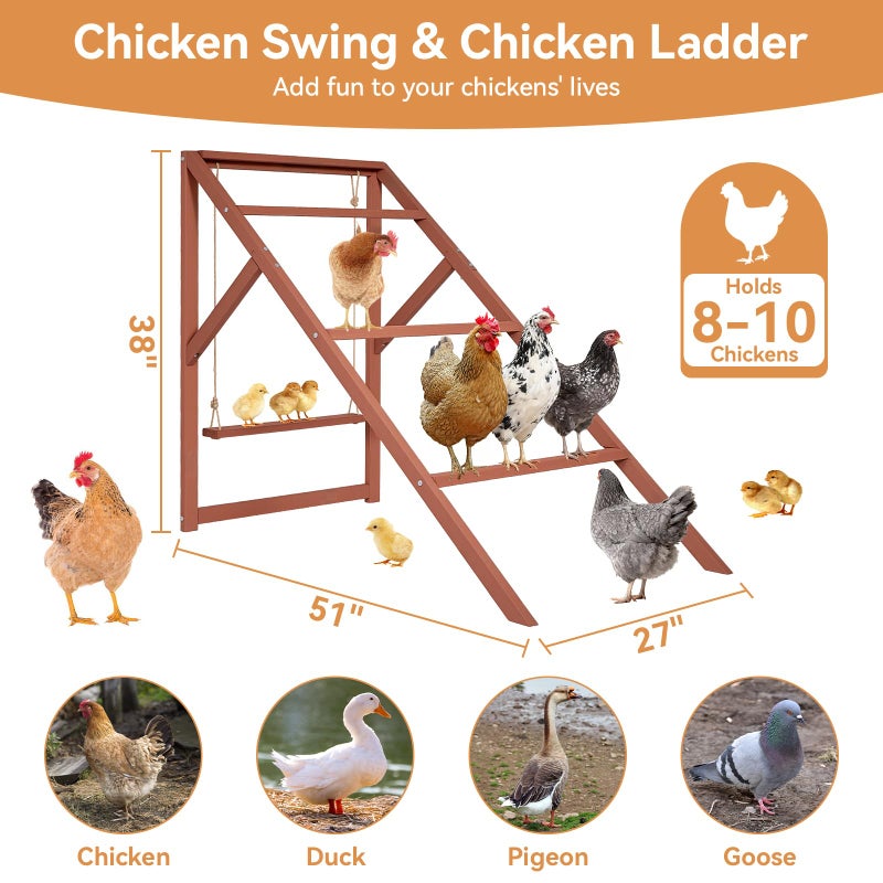 PETSFIT Wooden Chicken Roosting Bars for 8-10 Chickens â€“ Multi-Level Design with 4 Roosting Bars &Swings, Durable Fir Wood for Outdoor Coops, Easy Assembly, Ideal for Backyard Farms - Image 5