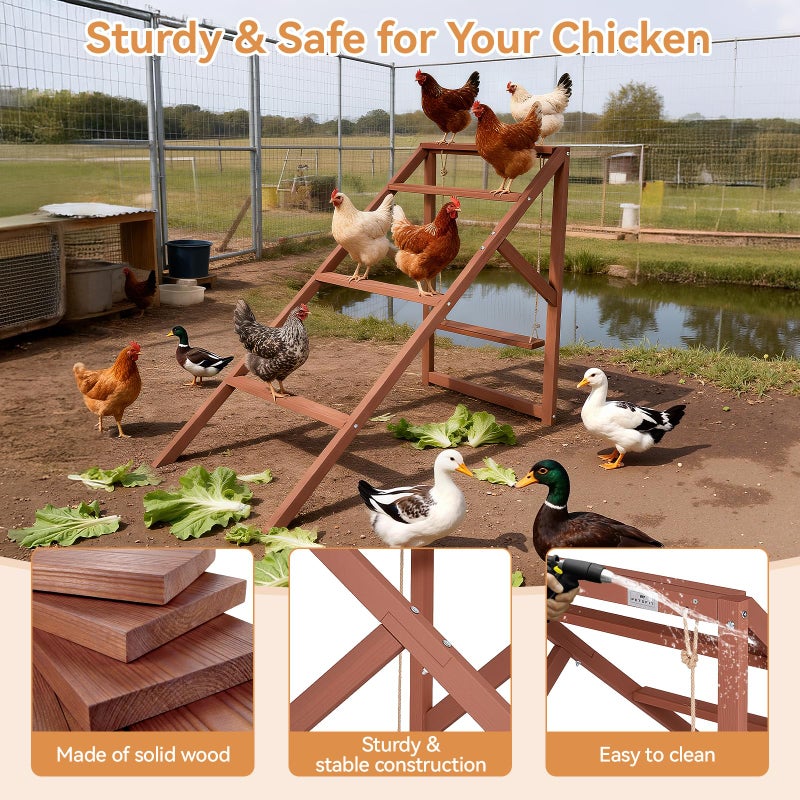 PETSFIT Wooden Chicken Roosting Bars for 8-10 Chickens â€“ Multi-Level Design with 4 Roosting Bars &Swings, Durable Fir Wood for Outdoor Coops, Easy Assembly, Ideal for Backyard Farms - Image 3