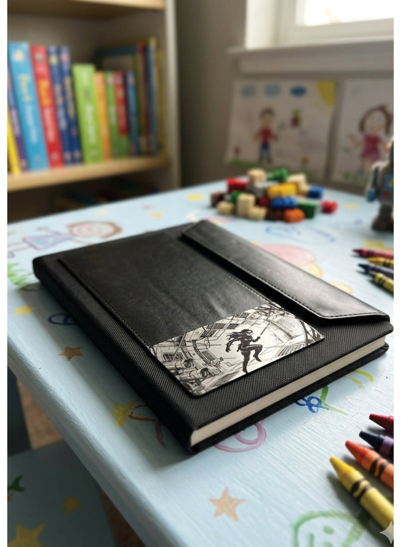 Black Leather Notebook with Superhero Black Widow Design – Premium Journal for Daily Writing - Image 1