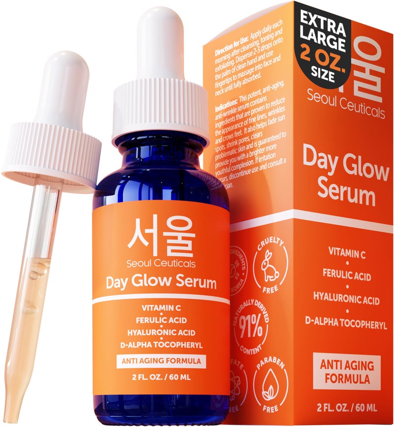 SeoulCeuticals Large 2oz Korean 20% Vitamin C Hyaluronic Acid Serum + CE Ferulic Acid - Potent Anti Aging Vit C, Anti Wrinkle K Beauty Skincare - Image 1