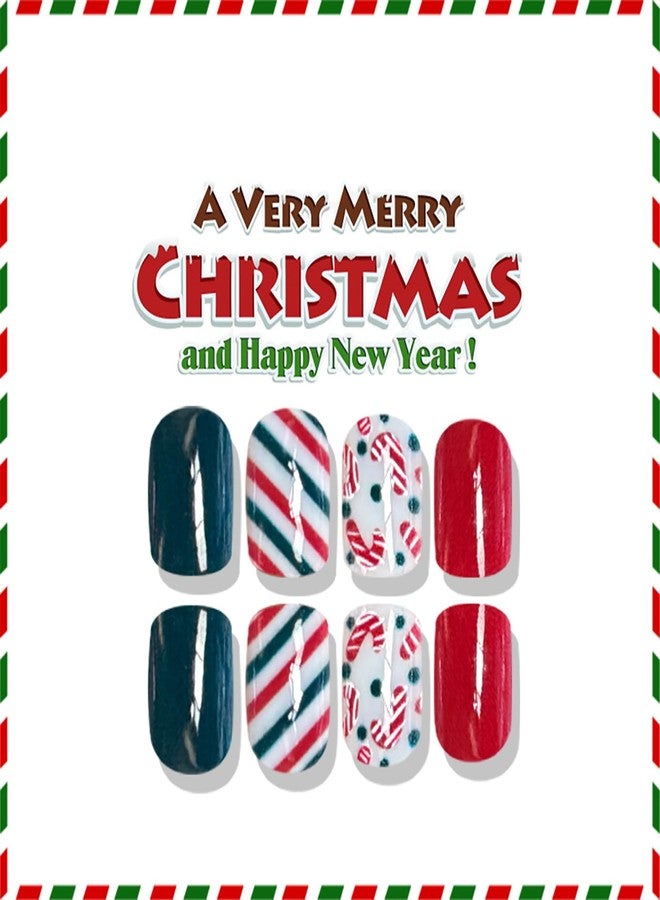 ASABITE 24Pcs Short Square Press on Nails Christmas Fake Nails with Cane Stripes Pattern Design Red Green Full Cover False Nails Winter Christmas Nails Press ons Artificial Glue on Nail for Women Girls - Image 4