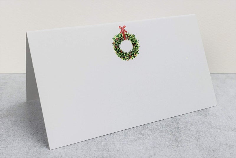 Nancy Nikko Nancy Nikko Place Cards with Christmas Wreath for Weddings  Showers  Dinners  Parties and Special Events Table Tent Style  Scored for easy folding. Pkgs of 12/25 / 50 (25) - Image 1