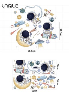 Unique Astronaut Wall Stickers, Outer Space Stars Decals, DIY Removable Large Art Decoration, Peel and Stick, for Kids Baby Boys Girls Playroom Bedroom Decor  - Image 2
