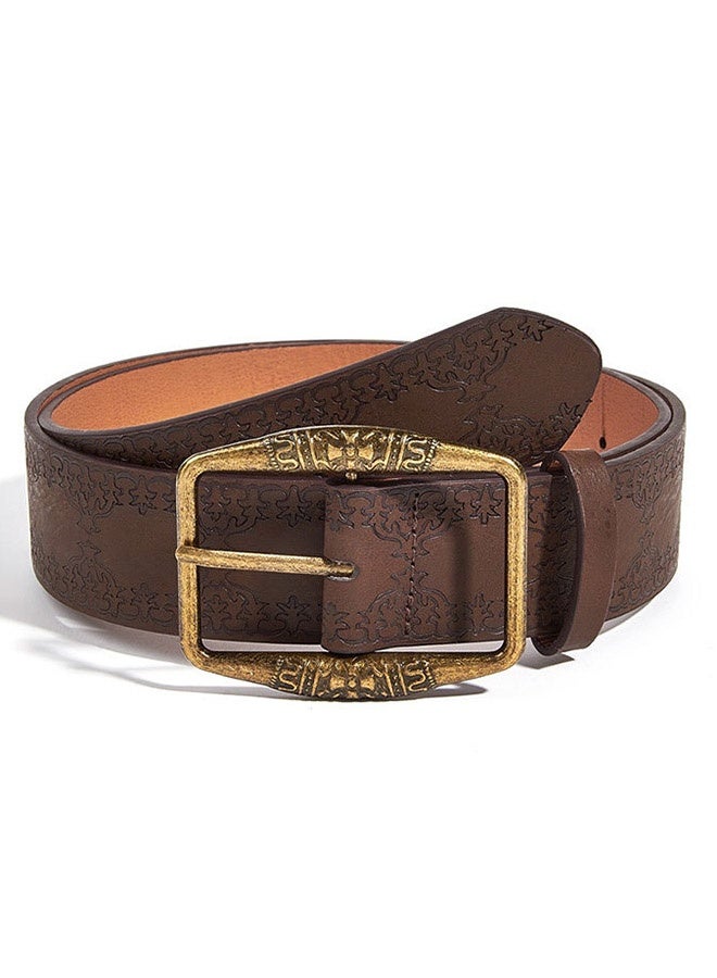 Women'S Casual Belt, Retro Embossed Waist Belt, Brown Alloy, Ethnic Style, American Style, Y2k, High-End Women'S Belt, Suitable For Pairing With Jeans. - Image 1