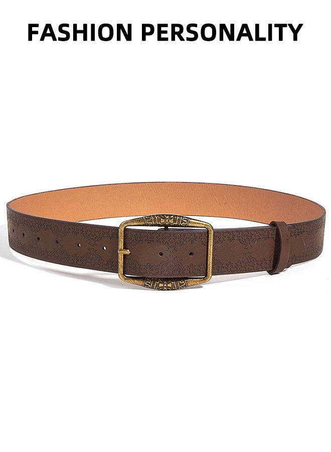 Women'S Casual Belt, Retro Embossed Waist Belt, Brown Alloy, Ethnic Style, American Style, Y2k, High-End Women'S Belt, Suitable For Pairing With Jeans. - Image 4