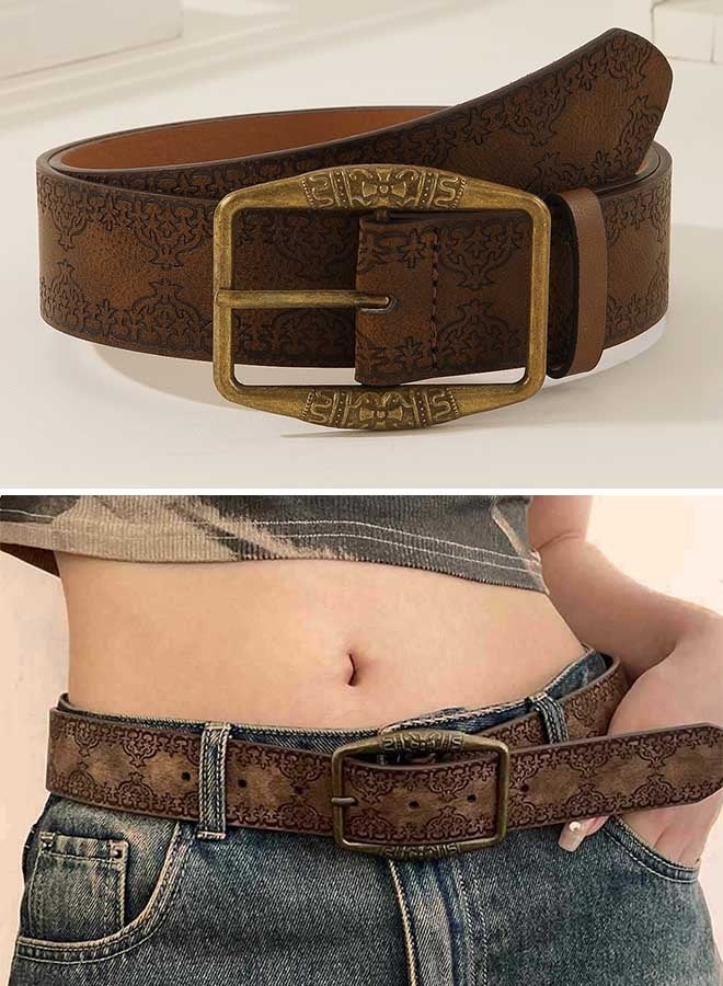 Women'S Casual Belt, Retro Embossed Waist Belt, Brown Alloy, Ethnic Style, American Style, Y2k, High-End Women'S Belt, Suitable For Pairing With Jeans. - Image 5
